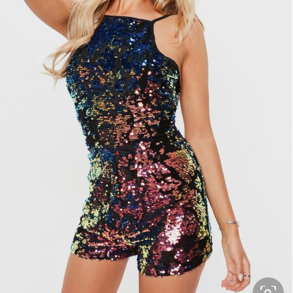Misguided Black/Multi Sequin Romper